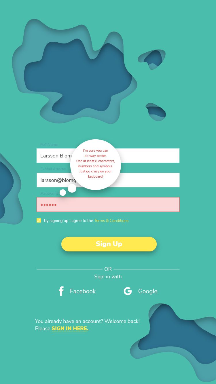Daily UI 001 signup screen, variant b