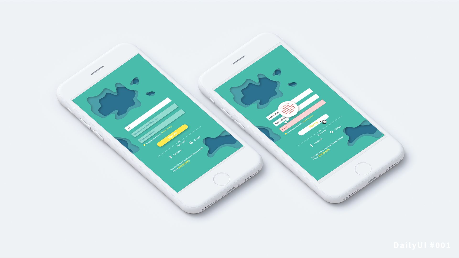 Daily UI 001 signup screen in cut-out-style